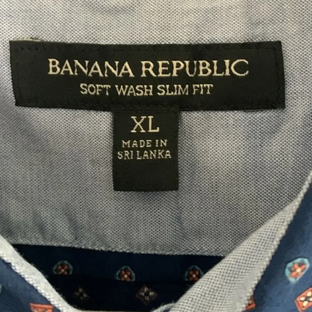 Banana Republic Men's XL 100% Cotton Soft Wash Slim Fit Blue Button Down Foulard